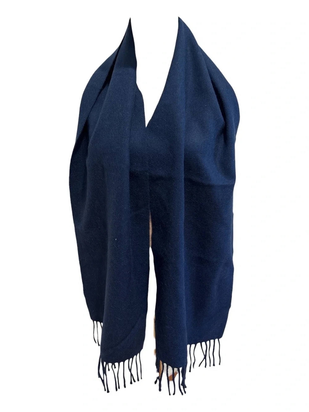 NWOT 60s ALPACA SCARF DEEP BLUE W FRINGE ENDS ECLECTIC GRANDPA 65